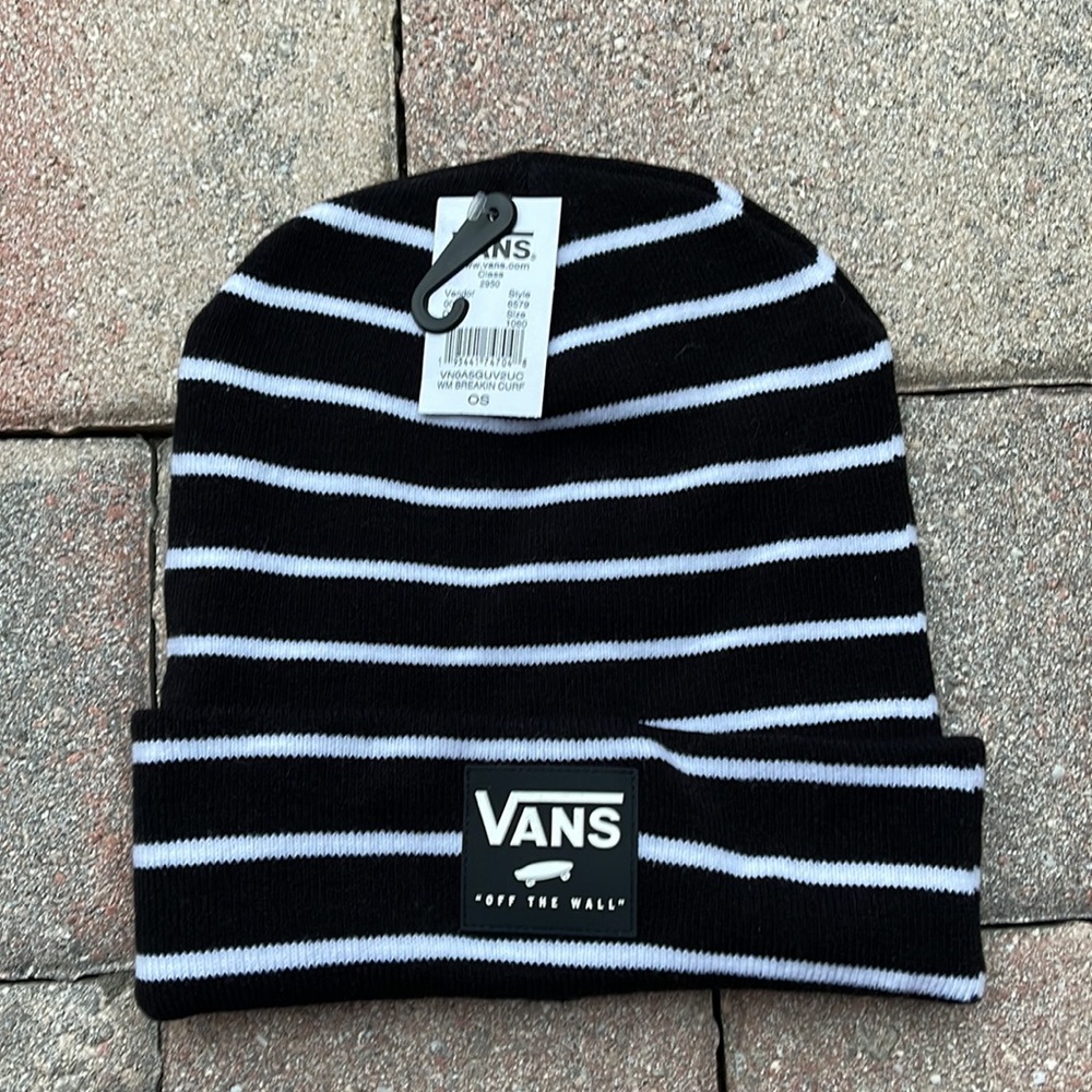 VANS BREAKIN CURFEW KNIT CUFF BEANIE ADULT HAT BLACK WHITE VN0A5GUV2UC WOMENS - Picture 15 of 16